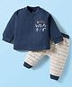 I Bears Fleece Knit Full Sleeves Winter Wear Sweatshirt & Joggers Set With Hello Winter Text Print - Navy Blue & White