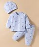I Bears Fleece Knit Full Sleeves Winter Wear T-Shirt & Joggers Set with Cap & Sea Life Print - Light Blue
