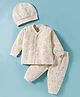I Bears Fleece Knit Full Sleeves Winter Wear T-Shirt & Joggers Set with Cap & Animal Print - Beige