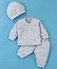 I Bears Fleece Knit Full Sleeves Winter Wear T-Shirt & Joggers Set with Animal Print - Beige