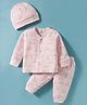 I Bears Fleece Knit Full Sleeves Co-ord Winter Wear T-Shirt & Joggers Set with Cap & Animal Print - Light Pink
