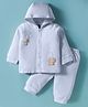 I Bears Fleece Knit Full Sleeves Hooded Winter Wear T-Shirt & Joggers Set with Animal Patch Embroidery - Sky Blue