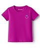 Kookie Kids Single Jersey Knit Half Sleeves Core Solid Round Neck T-Shirt with Smiley Print- Purple