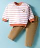 ToffyHouse Interlock Woven Full Sleeves Winter Wear Striped Sweatshirt & Lounge Pant Set With Fox Embroidery - Orange & Brown