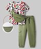 OLLINGTON ST. Cotton Half Sleeves Printed T-Shirt & Knit Joggers with Pouch Bag- Multicolor & Green
