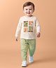 Babyoye 100% Cotton Knit Full Sleeves T-Shirt & Joggers Set with Animal Print - Light Green & White