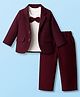Robo Fry Cotton Woven Full Sleeves Solid Color Party Blazer & Trouser Set with Inner Tee & Bow Applique - Maroon