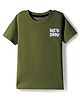 Kookie Kids Single Jersey Knit Half Sleeves Round Neck T-Shirt with Lets Play Text Print - Olive Green