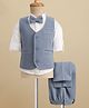 Robo Fry Cotton Woven Full Sleeves Solid Three Piece Party Suit with Bow - Light Blue