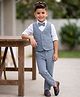 Robo Fry Cotton Woven Full Sleeves Solid Three Piece Party Suit with Bow - Light Blue