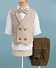 Robo Fry Cotton Knit Full Sleeves Solid 3 Piece Party Suit With Bow - Tan