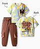 OLLINGTON ST. Cotton Half Sleeves Printed T-Shirt & Knit Joggers Set - Multicolor & Brown