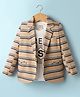 Rikidoos Full Sleeves Striped Textured Blazer With Bow Applique Detailed Tee & Pant Set - Khaki & White