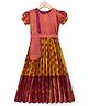 Bhartiya Paridhan Woven Half Sleeves Ethnic Dress With Dupatta Set & Floral Print - Yellow