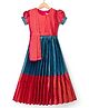 Bhartiya Paridhan Silk Woven Half Sleeves Ethnic Dress With Dupatta Set & Floral Print - Blue