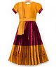 Bhartiya Paridhan Silk Woven Half Puffed Sleeves Pleated Ethnic Dress with Dupatta & Motif Print - Maroon