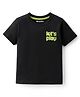 Kookie Kids Single Jersey Knit Half Sleeves Solid Round Neck T-Shirt with Lets Play Text Print - Black