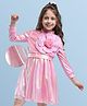 Hola Bonita Knit Glitter Party Dress & Full Sleeves Jacket With Rose Applique & Sequin Detailing - Pink