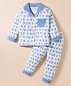 ToffyHouse Knitted Full Sleeves Co-ords Night Suit With Text Print - Blue