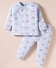 ToffyHouse Knitted Full Sleeves Co-ords Night Suit With Heart Print - Blue