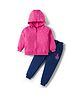 Doodle Poodle 100% Cotton Terry Knit Full Sleeves Light Weight Winter Wear Hooded Top & Lounge Pant Set with Floral Print - Pink & Navy Blue