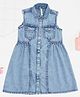 Pantaloons Junior Cotton Elastane Denim Sleeveless Washed Shirt Style Dress - Light Blue
