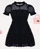 Pantaloons Junior Knit Half Puffed Sleeves Polka Dots Designed Dress - Jet Black