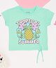 Pantaloons Junior 100% Cotton Knit Short Sleeves Tropical Summer Text Printed Crop Top - Turquoise