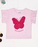 Pantaloons Junior Cotton Knit Half Frill Sleeves Butterfly Embroidered Top - Baby Pink