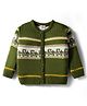 Doodle Poodle Jaquard Knit Full Sleeves Front Open Sweater with Tractor Design - Green