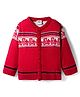 Doodle Poodle Knitted Full Sleeves Front Open Sweater with Jaquard Knit Design - Red