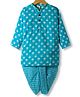 Teentaare Cotton Woven Full Sleeves Kurta Dhoti Set with Floral Print - Light Blue