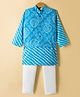 Teentaare Cotton Woven Full Sleeves Kurta & Pajama Set With Bandhani Printed Nehru Jacket - Light Blue & White