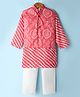 Teentaare Cotton Woven Full Sleeves Kurta & Pajama Set With Bandhani Printed Nehru Jacket - Red & White