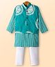 Teentaare Cotton Woven Full Sleeves Kurta Pajama Set with Jacket & Floral Print - Turquoise