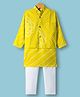 Teentaare Cotton Woven Full Sleeves Striped Kurta Pajama Set with Jacket & Motif Print - Yellow