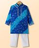 Teentaare Cotton Woven Full Sleeves Kurta Pajama Set with Motif Print & Lace Detailing - Navy Blue