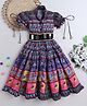TINY MINY MEE Cotton Woven Half Puffed Sleeves Elephant & Birds Printed Mirror Work Detailed Dress - Multi Colour