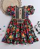 TINY MINY MEE Cotton Woven Half Puffed Sleeves Floral Printed & Mirror Work Detailed Dress - Multi Colour