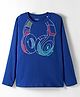 Primo Gino 100% Cotton Knit Full Sleeves T-Shirt With Headphones Print - Navy Blue