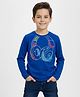 Primo Gino 100% Cotton Knit Full Sleeves T-Shirt With Headphones Print - Navy Blue