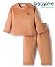 Babyoye Fur Knit Full Sleeves Solid Colour Winter Wear Co-ords Night Suit - Brown