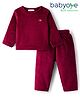 Babyoye 100% Cotton Knit Full Sleeves Solid Colour Winter Wear Co-ords Night Suit - Red