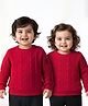 Doodle Poodle Knitted Full Sleeves Pullover Sweater With Cable Knit Design - Red