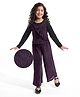 Hola Bonita Knit Full Sleeves Glitter Pleated Top And Pant Set with Shimmered Inner Tee with Frill Detailing - Wine