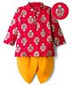 EARTHY TOUCH Single Jersey Knit Full Sleeves Kurta Dhoti Set With Floral Print - Red