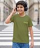 Kookie Kids Single Jersey Knit Half Sleeves Round Neck T-Shirt with Game Text Print - Olive Green