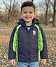 Babyhug Woven Full Raglan Sleeves Hooded Padded Jacket With Number Patch - Navy Blue & Green