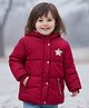Babyhug Woven Full Sleeves Hooded Coat with Glittery Star Print - Maroon