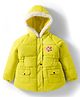 Babyhug Woven Full Raglan Sleeves Hooded Padded Jacket With Floral Applique - Lime Green